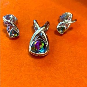 Iridescent Pendant and Earrings Set